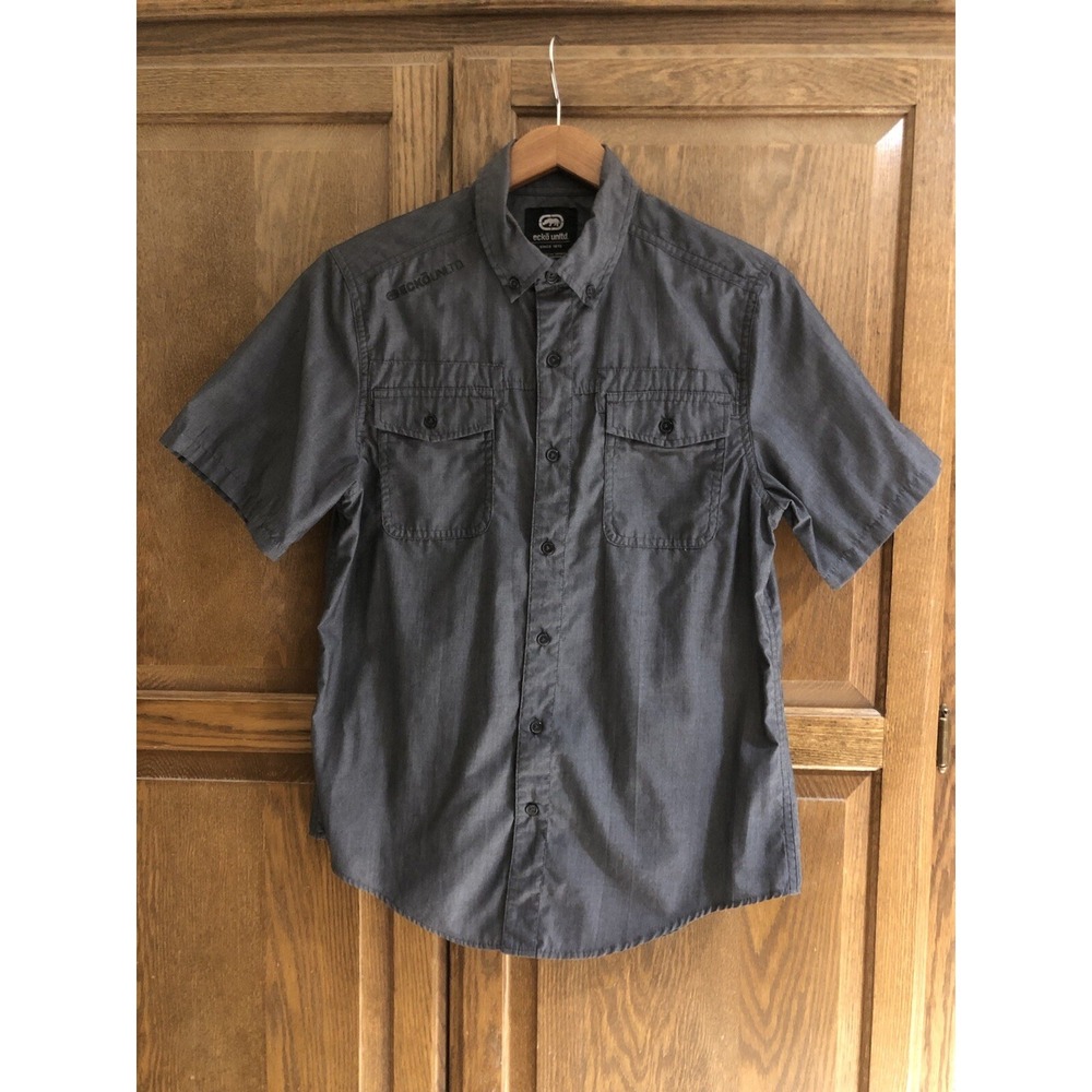 ECKO UNLTD Shirt Kids Small Short Sleeve Button Up Grey Pocket‎ Casual Collar